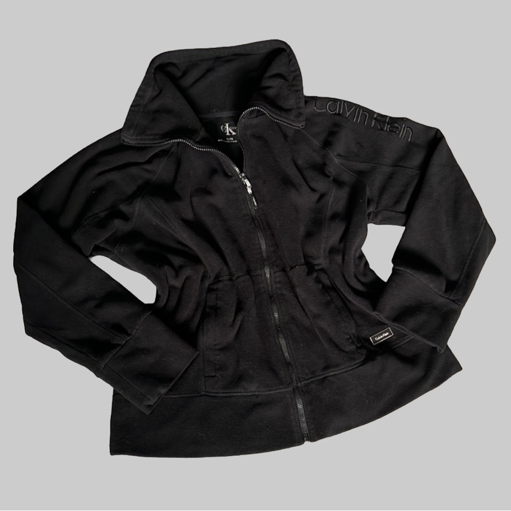 Y2K Calvin Klein Fleece Jacket Women’s sz XL Black Full Zip Pockets Performance